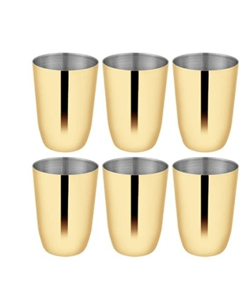Shri & Sam High Grade Stainless Steel Majestic Glass with Gold PVD Coating 6-Pcs(300 ml Each)